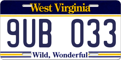 WV license plate 9UB033