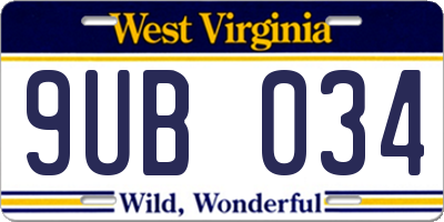 WV license plate 9UB034