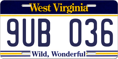 WV license plate 9UB036