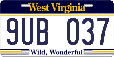 WV license plate 9UB037