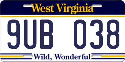 WV license plate 9UB038