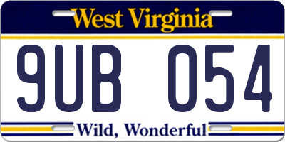 WV license plate 9UB054