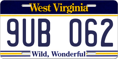 WV license plate 9UB062