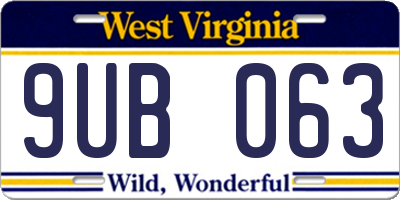 WV license plate 9UB063