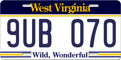 WV license plate 9UB070
