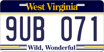 WV license plate 9UB071