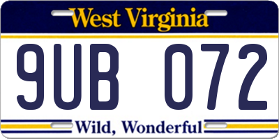 WV license plate 9UB072
