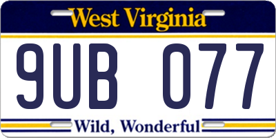 WV license plate 9UB077