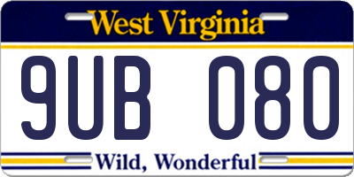 WV license plate 9UB080