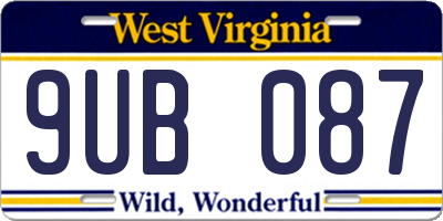 WV license plate 9UB087