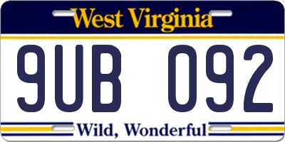 WV license plate 9UB092