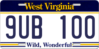 WV license plate 9UB100