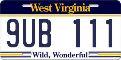 WV license plate 9UB111