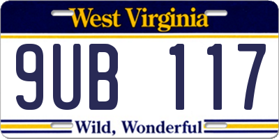 WV license plate 9UB117