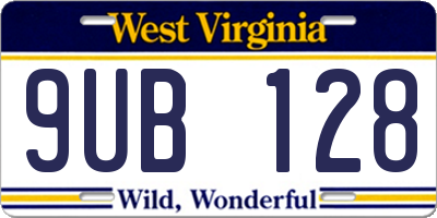 WV license plate 9UB128
