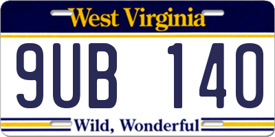 WV license plate 9UB140