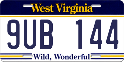 WV license plate 9UB144