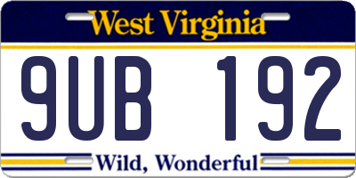 WV license plate 9UB192