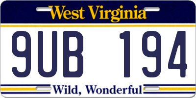 WV license plate 9UB194