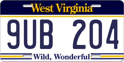 WV license plate 9UB204