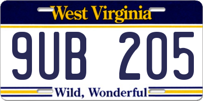 WV license plate 9UB205