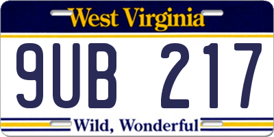 WV license plate 9UB217