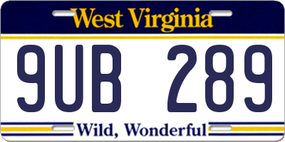 WV license plate 9UB289