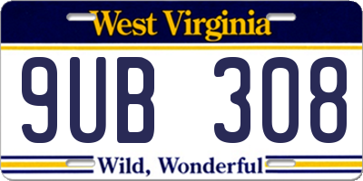 WV license plate 9UB308
