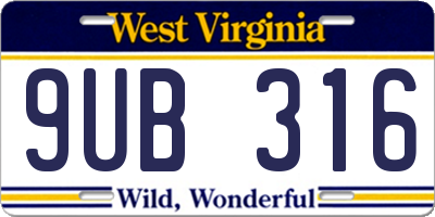 WV license plate 9UB316
