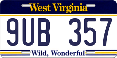 WV license plate 9UB357