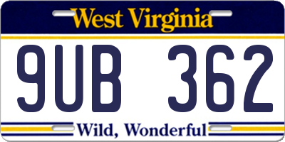 WV license plate 9UB362