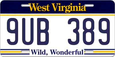 WV license plate 9UB389