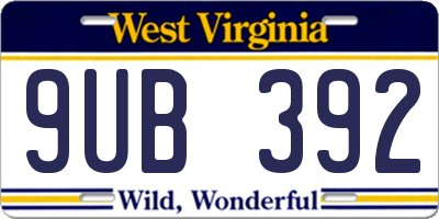 WV license plate 9UB392
