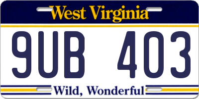 WV license plate 9UB403