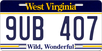 WV license plate 9UB407