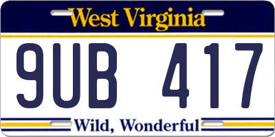 WV license plate 9UB417