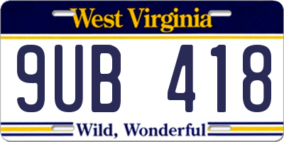 WV license plate 9UB418