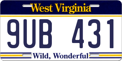 WV license plate 9UB431
