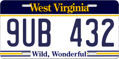 WV license plate 9UB432
