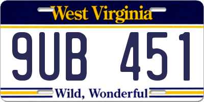 WV license plate 9UB451