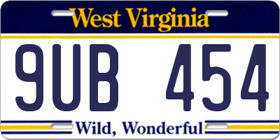 WV license plate 9UB454