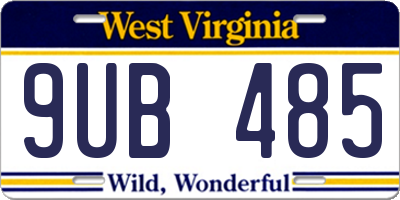 WV license plate 9UB485