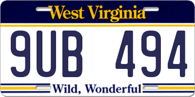 WV license plate 9UB494