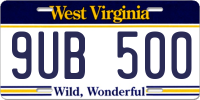 WV license plate 9UB500