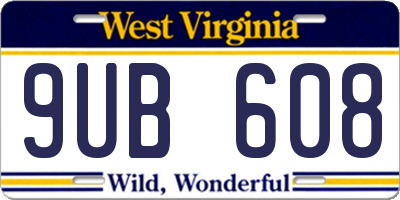 WV license plate 9UB608