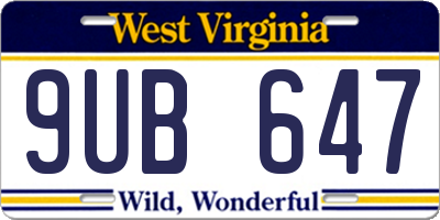 WV license plate 9UB647