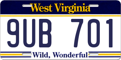 WV license plate 9UB701