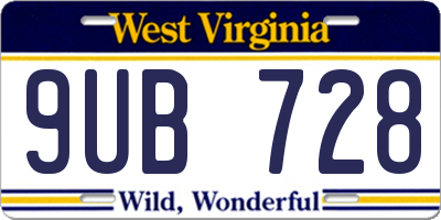 WV license plate 9UB728