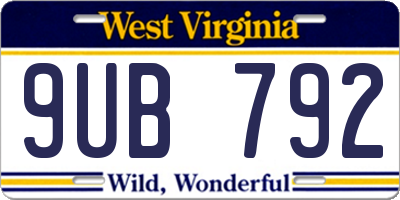 WV license plate 9UB792