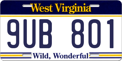 WV license plate 9UB801